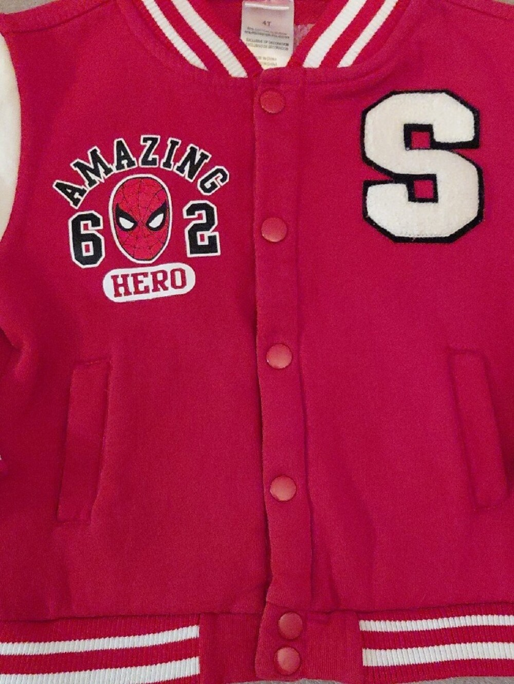 Marvel Red & White Kids Spider-Man Varsity Hoodie Jacket 4T Spidey - Picture 5 of 11
